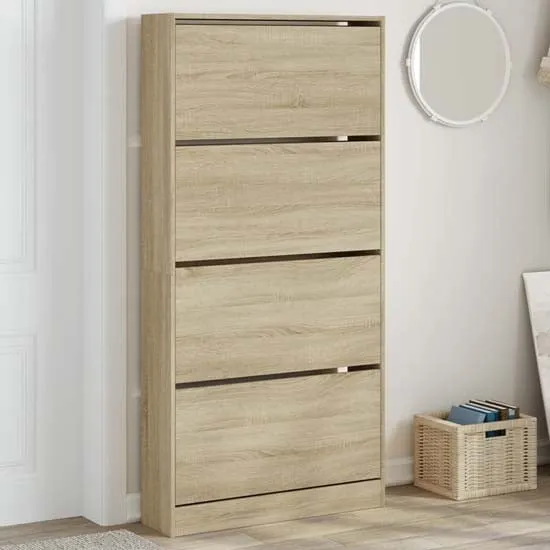 Lowell Shoe Storage Cabinet with 4 Flip-Drawers - Sonoma Oak image