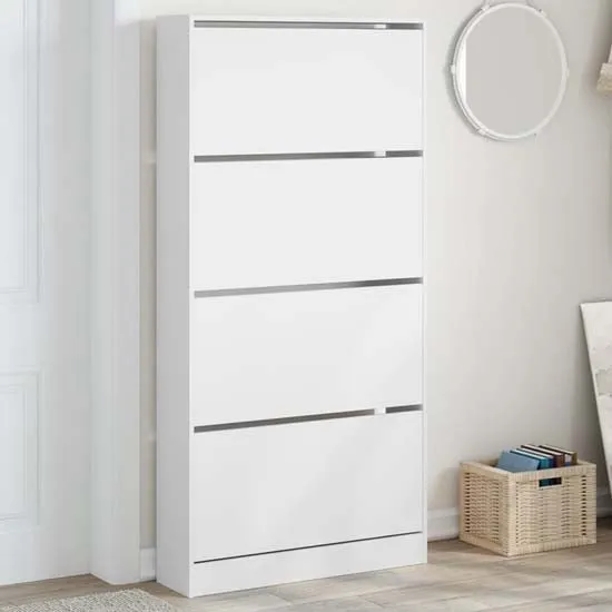 Lowell Shoe Storage Cabinet with 4 Flip-Drawers - White