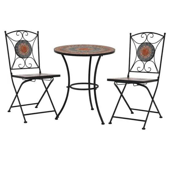 Lucca 3 Piece Mosaic Bistro Set - Orange, Ceramic Tile