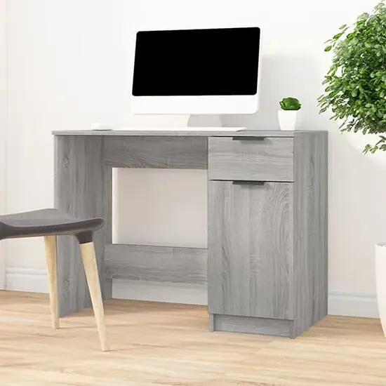 Lucos Laptop Desk with Storage - Grey Sonoma Oak