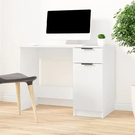 Lucos Laptop Desk with Storage - White, Engineered Wood