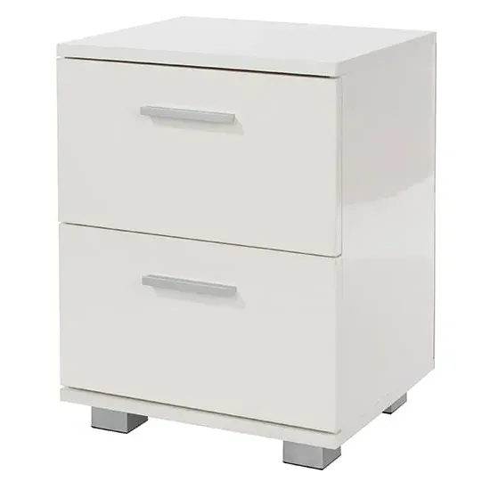 Lufkin Bedside Cabinet with 2 Drawers - White, High Gloss image