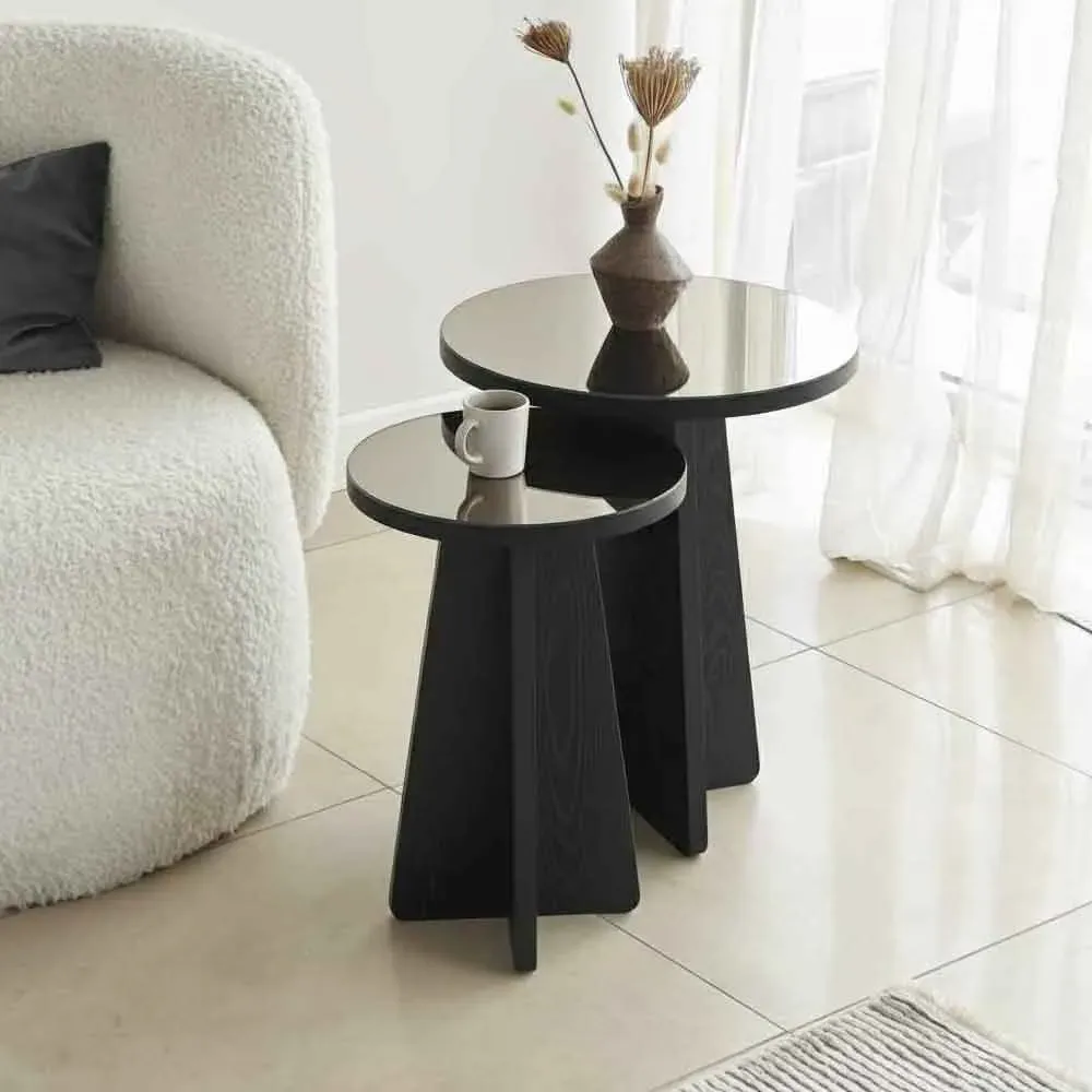 Luna Round Nest of 2 Side Tables - Black, Melamine Chipboard product