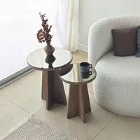 Luna Round Nest of 2 Side Tables - Walnut, Melamine Chipboard alternate view