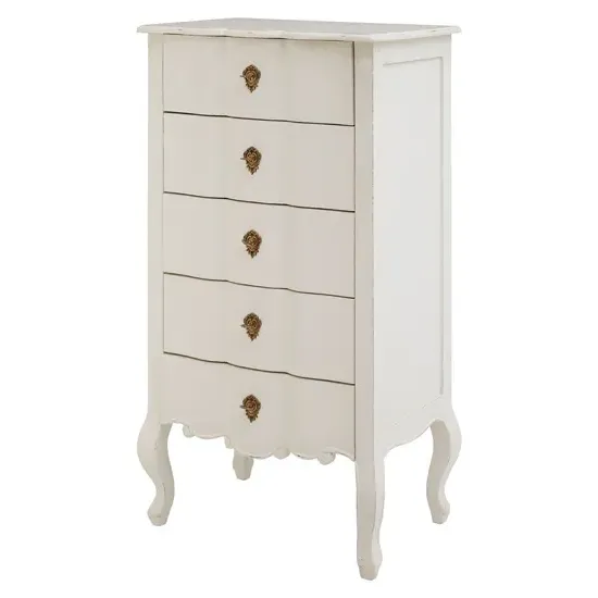 Luria 5-Drawer Chest - White, Bayur Wood image