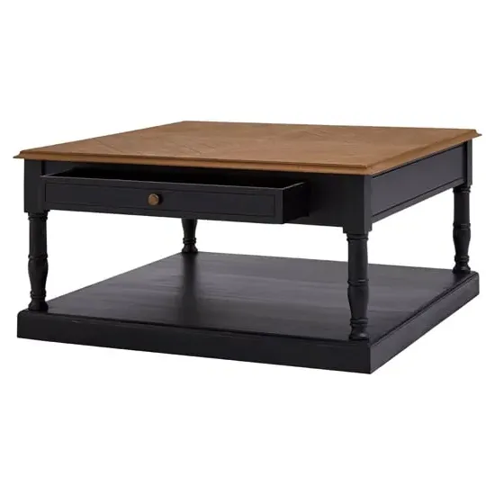 Luria Square Coffee Table with Drawer - Natural, Bayur Wood