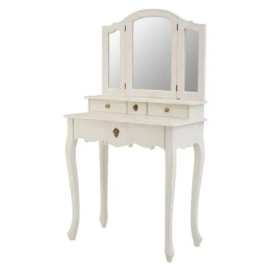 Luria Wooden Dressing Table with Mirror - White, Bayur Wood