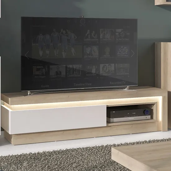 Lyco 1 Drawer TV Stand with LED - Riviera Oak, White Gloss product