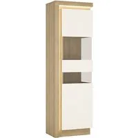 Lyco Right-Hand Tall Display Cabinet with LED - Oak, White Gloss alternate view