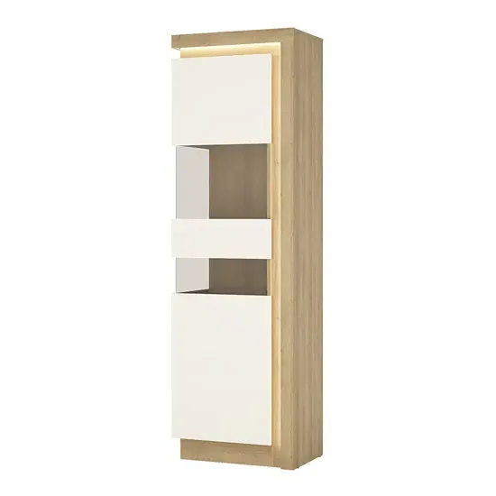 Lyco Right-Hand Tall Display Cabinet with LED - Oak, White Gloss product