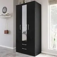 Lynn 3-Door Wardrobe with Storage - Black, High Gloss