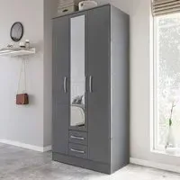 Lynn 3-Door Wardrobe with Storage - Grey, High Gloss