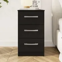 Lynn 3-Drawer Bedside Cabinet - Black, High Gloss