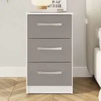 Lynn 3-Drawer Bedside Cabinet - Grey and White, High Gloss
