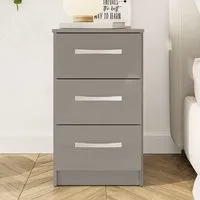 Lynn 3-Drawer Bedside Cabinet - Grey, High Gloss