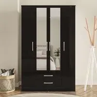 Lynn 4-Door Wardrobe with Storage - Black, High Gloss