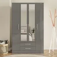Lynn 4-Door Wardrobe with Storage - Grey, High Gloss
