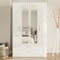 Lynn 4-Door Wardrobe with Storage - White, High Gloss