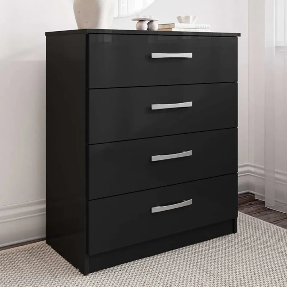 Lynn 4-Drawer Chest of Drawers - Black, High Gloss image