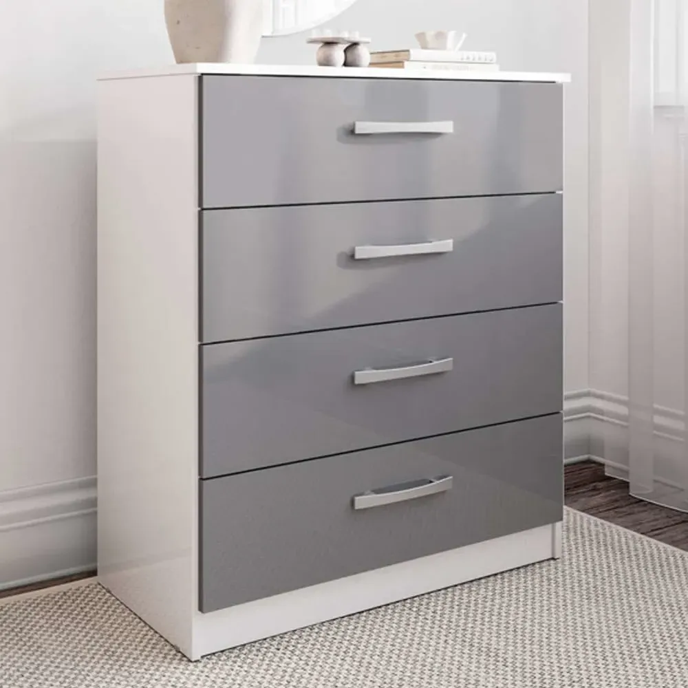 Lynn 4-Drawer Chest of Drawers - Grey, High Gloss