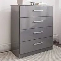 Lynn 4-Drawer Chest of Drawers - Grey, High Gloss