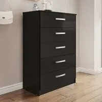 Lynn 5-Drawer Chest of Drawers - Black, High Gloss