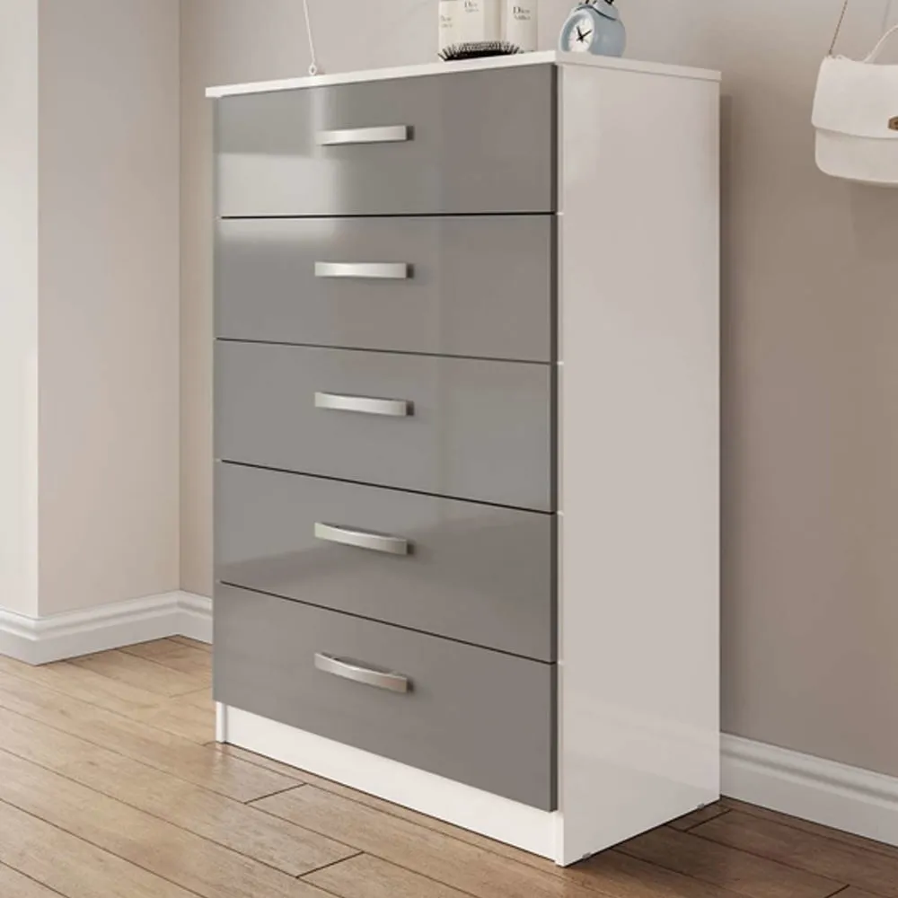 Lynn 5-Drawer Chest of Drawers - Grey, High Gloss