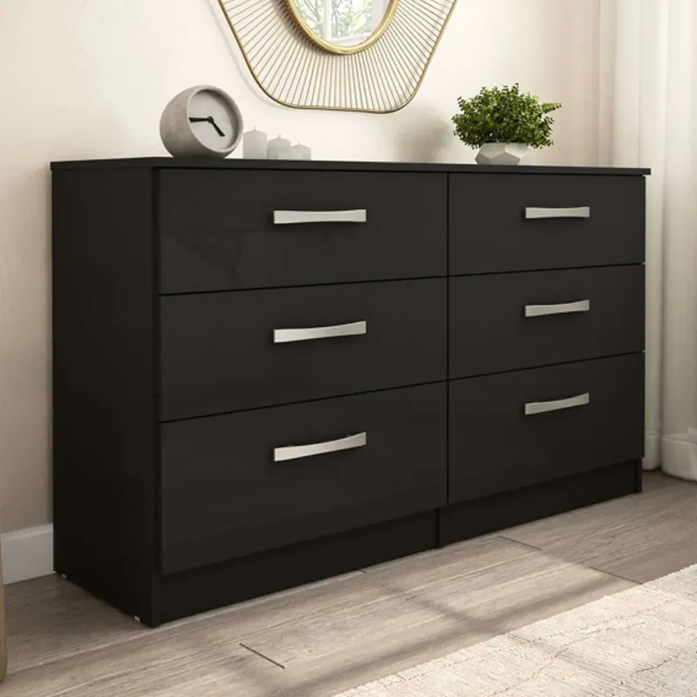 Lynn 6-Drawer Chest of Drawers - Black, High Gloss