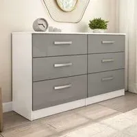 Lynn 6-Drawer Chest of Drawers - Grey, High Gloss