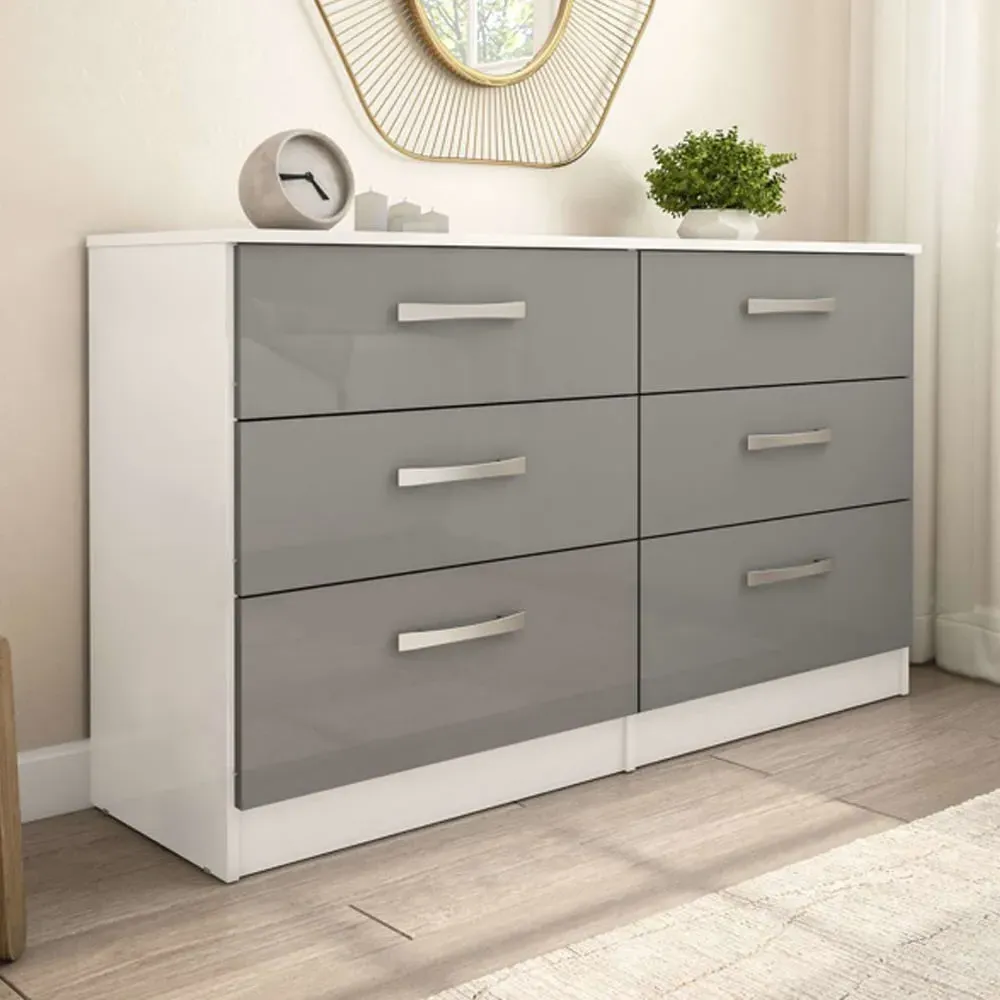 Lynn 6-Drawer Chest of Drawers - Grey, High Gloss