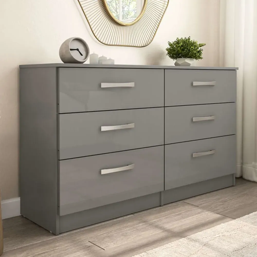 Lynn 6-Drawer Chest of Drawers - Grey, High Gloss