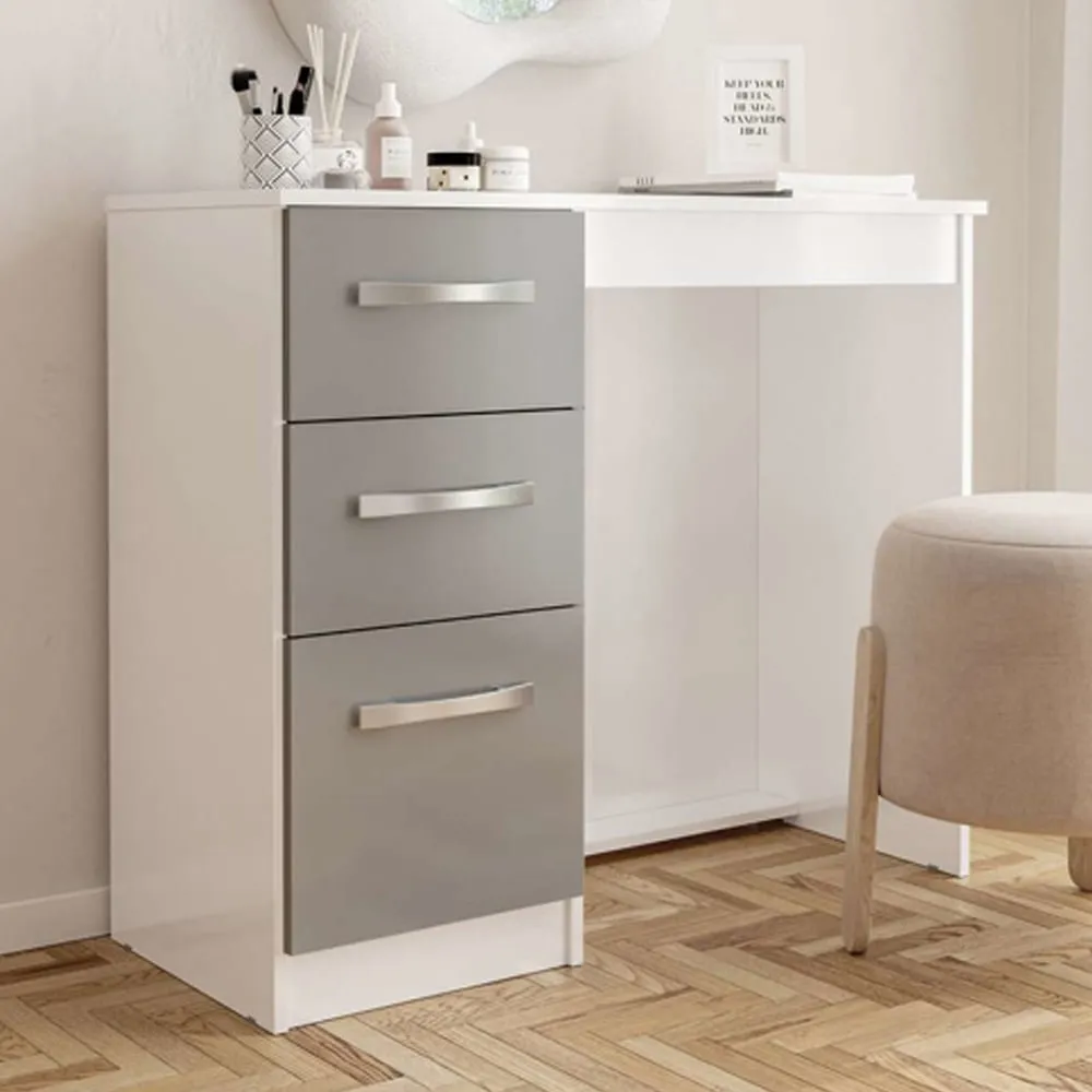Lynn Dressing Table with 3 Drawers - Grey, High Gloss image