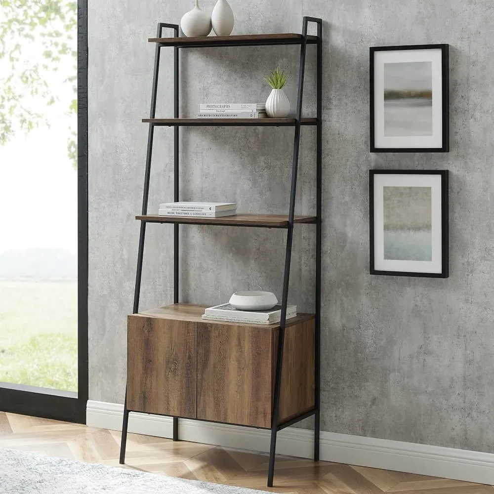 Lynn Ladder Bookcase with 2 Doors - Natural image