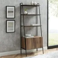 Lynn Ladder Bookcase with Cabinet - Barnwood, Metal