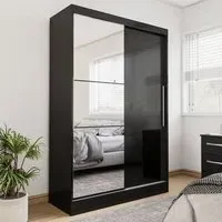 Lynn Mirrored Wardrobe with Sliding Doors - Black, High Gloss