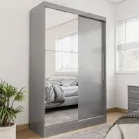 Lynn Mirrored Wardrobe with Sliding Doors - Grey, High Gloss