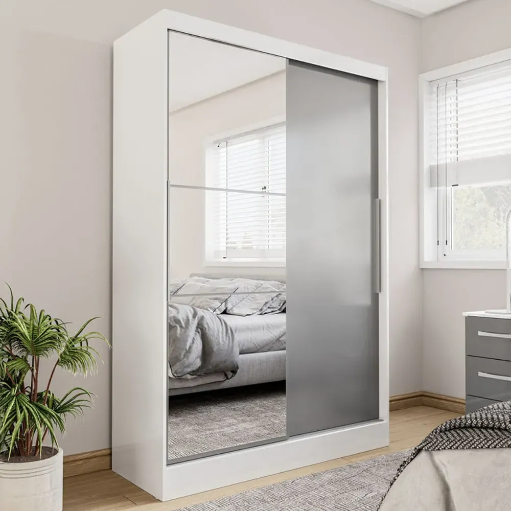 Lynn Mirrored Wardrobe with Sliding Doors - Grey White, Gloss image