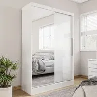 Lynn Mirrored Wardrobe with Sliding Doors - White, Gloss