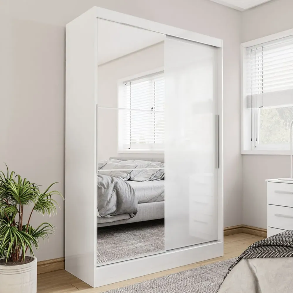 Lynn Mirrored Wardrobe with Sliding Doors - White, Gloss