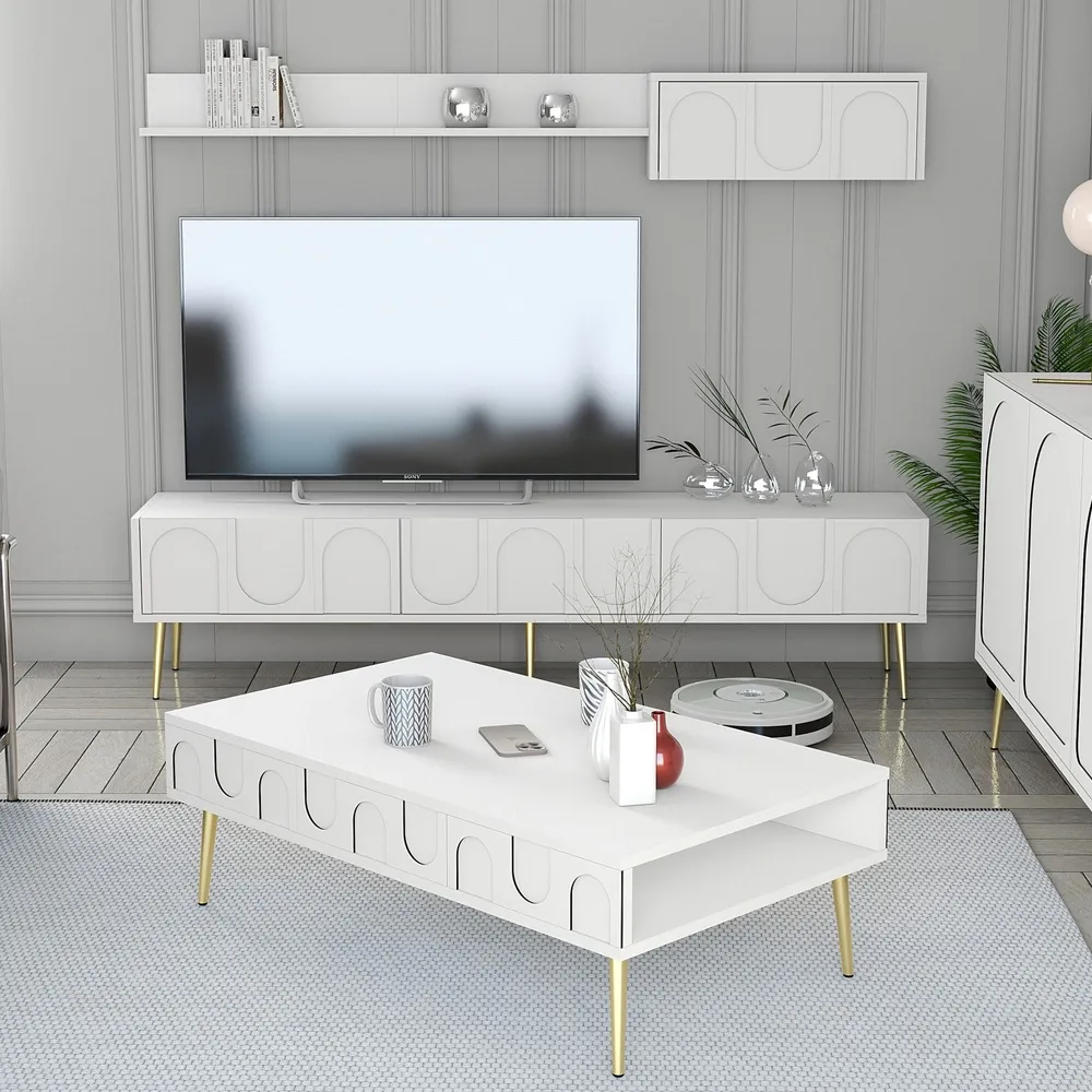 Lyon Entertainment Unit & Coffee Table Set - White, Gold product