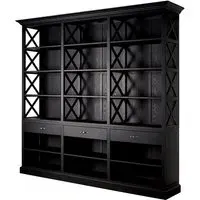 Lyox Large Bookcase with 3 Drawers - Black, Birchwood