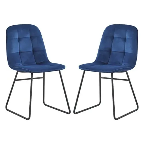 Lyster Dining Chairs Pair - Sapphire Blue, Velvet