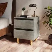 Macaw Bedside Cabinet with 2 Drawers - Concrete Effect, Pine