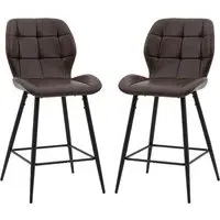 Macerata Bar Stools in Pair - Brown, Faux Leather