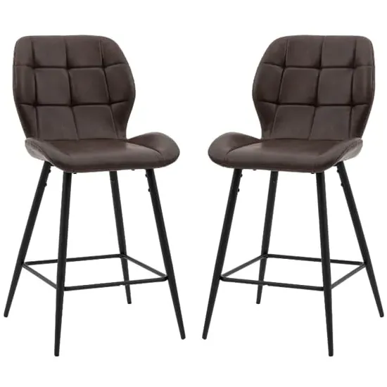 Macerata Bar Stools in Pair - Brown, Faux Leather image
