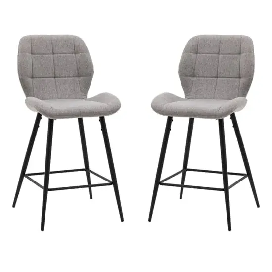 Macerata Bar Stools in Pair - Light Grey, Fabric