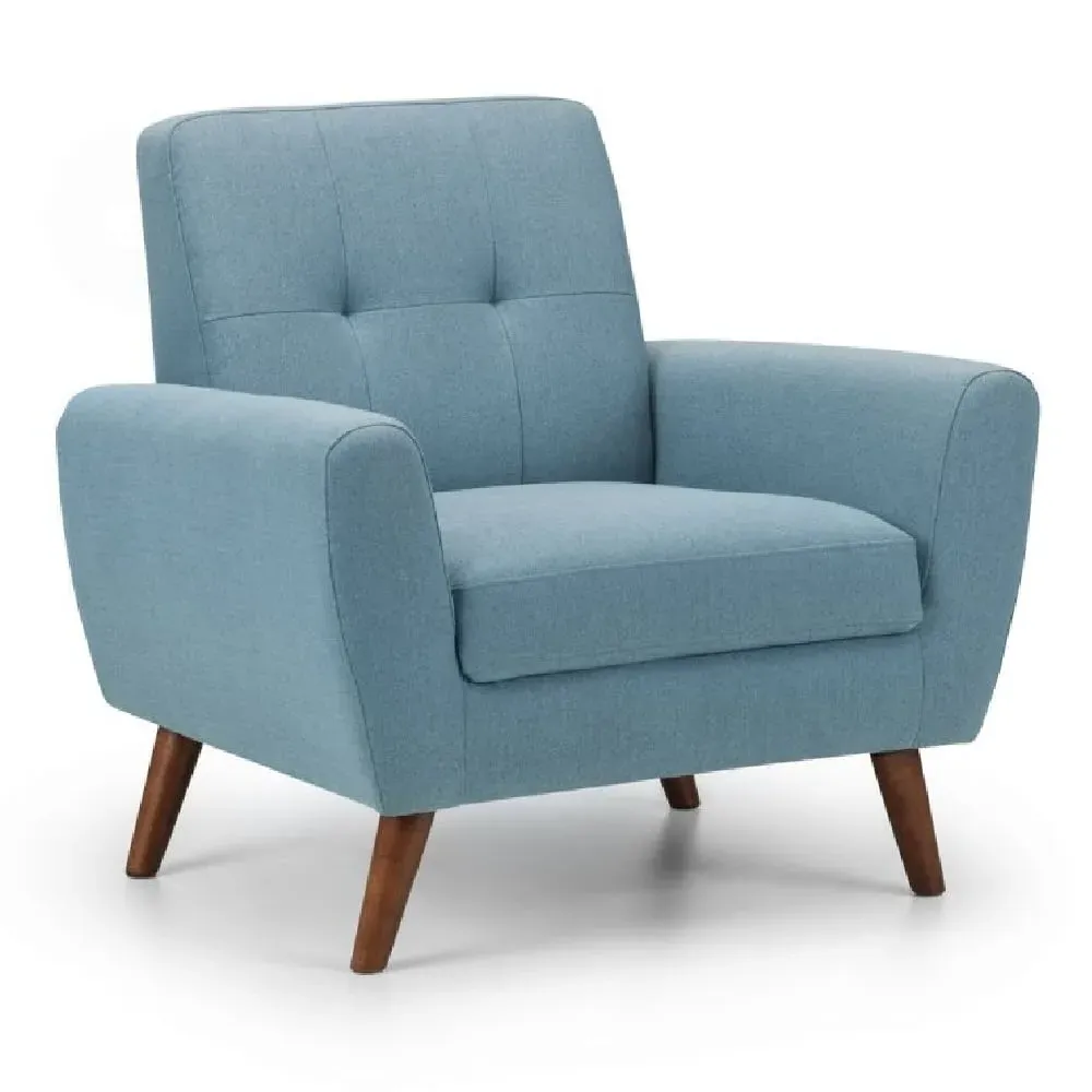 Macia 1-Seater Sofa with Wooden Legs - Blue, Fabric image