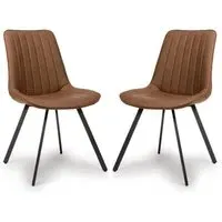 Macia Dining Chairs with Metal Legs - Tan, Faux Leather