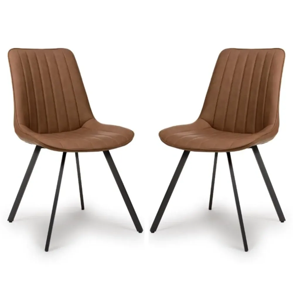 Macia Dining Chairs with Metal Legs - Tan, Faux Leather image