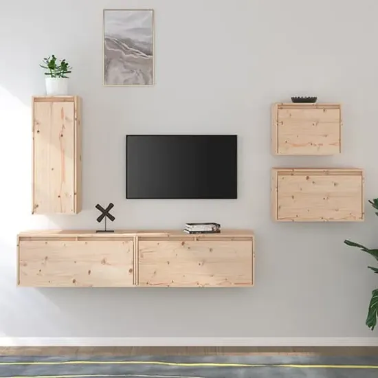 Macias Wall Entertainment Unit - Natural, Pinewood